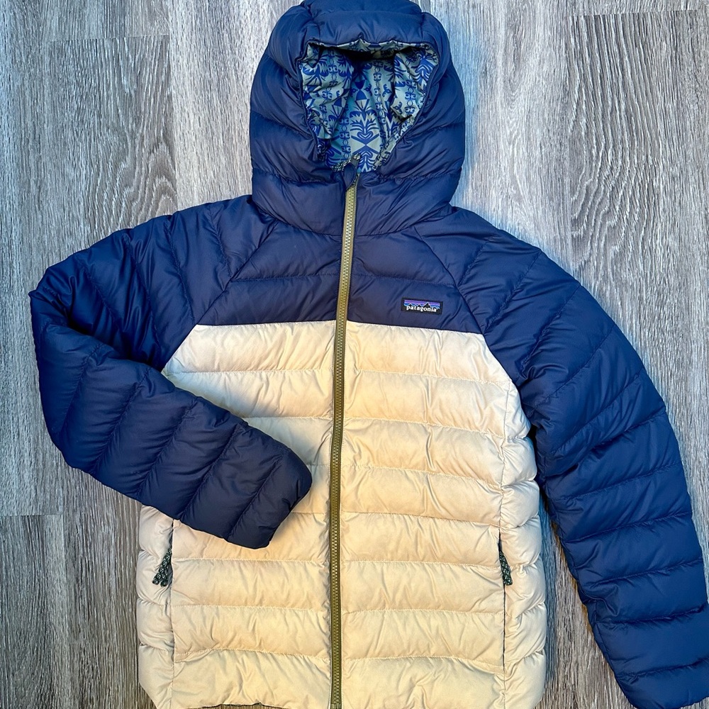 Patagonia Kids' Reversible Down Sweater Hoody Jacket size XL